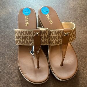 Michael Kors Tan and Brown Logo Sandals
